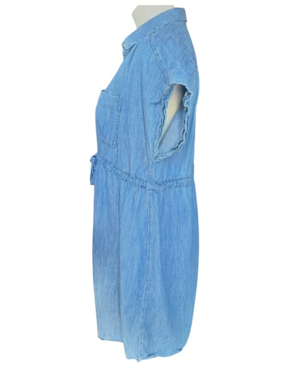 Old Navy Maternity Dress Blue Denim Button Down Tie Waist Short Sleeves Lt. Wt. - Picture 7 of 12